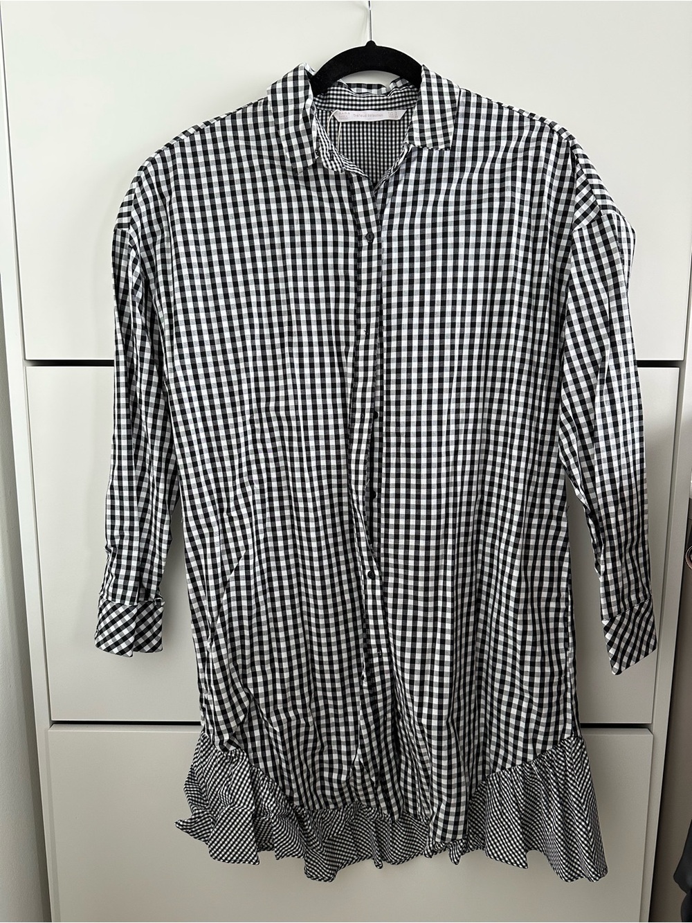 Zara Black and White Gingham Button-Down Dress Shirt
